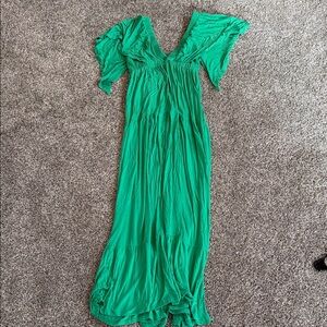 Impressions Bright Green V-Neck Flutter Maxi Dress